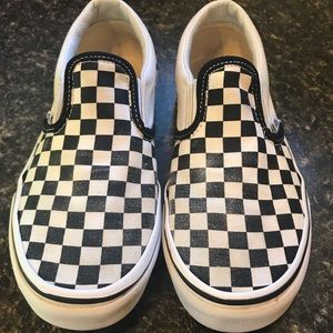 Vans black and white check slip ons!